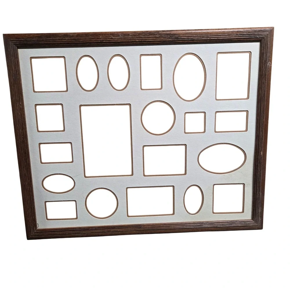 Vintage Wood Multi Picture Collage Frame Wall Hanging 20 Openings 21.5x17.5